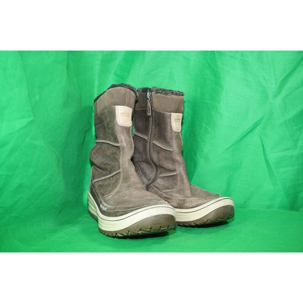Ecco Womens Snow Boots Brown Leather Mid‎ Calf Winter Size 38 US 7-7.5